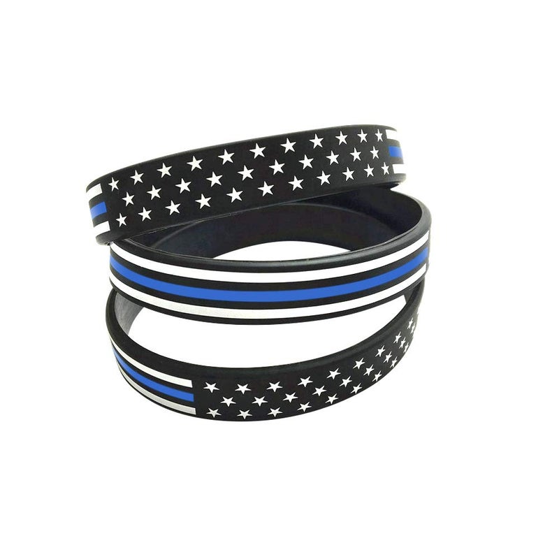 Great 1 Thin Blue Line American Flag Silicone Stretchable Bracelet 4-Pack - Police Law Enforcement - Image 4
