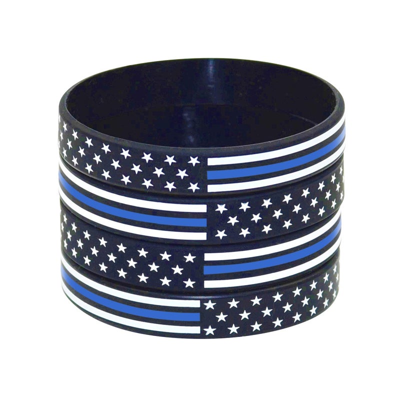 Great 1 Thin Blue Line American Flag Silicone Stretchable Bracelet 4-Pack - Police Law Enforcement - Image 3