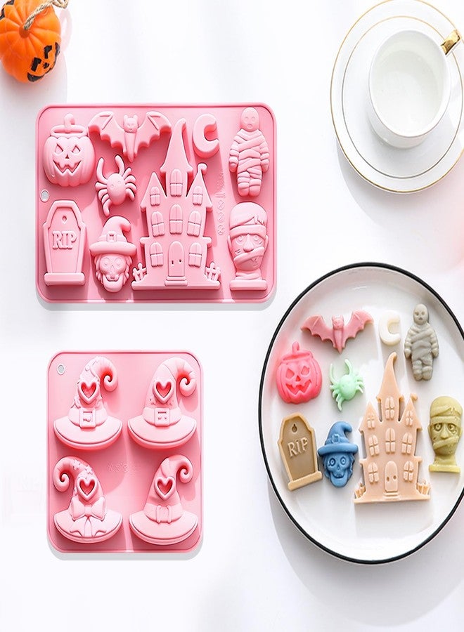 Fchil Halloween Witch Hat Silicone Molds, 3 Pack Nonstick Chocolate Candy Molds with Spooky Shapes Haunted House Mummy Bat Ghost Pumpkin Designs, for Baking Ice Cube Soap - Image 4