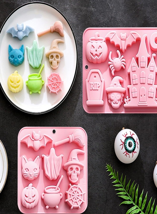 Fchil Halloween Witch Hat Silicone Molds, 3 Pack Nonstick Chocolate Candy Molds with Spooky Shapes Haunted House Mummy Bat Ghost Pumpkin Designs, for Baking Ice Cube Soap - Image 5