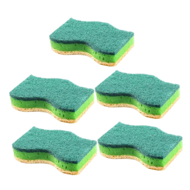 إسفنجة لب الخشب 5 قطع، ذات امتصاص عالي، ووجهين، وليست دهنية، لتنظيف أواني ومقالي المطبخ - Image 2