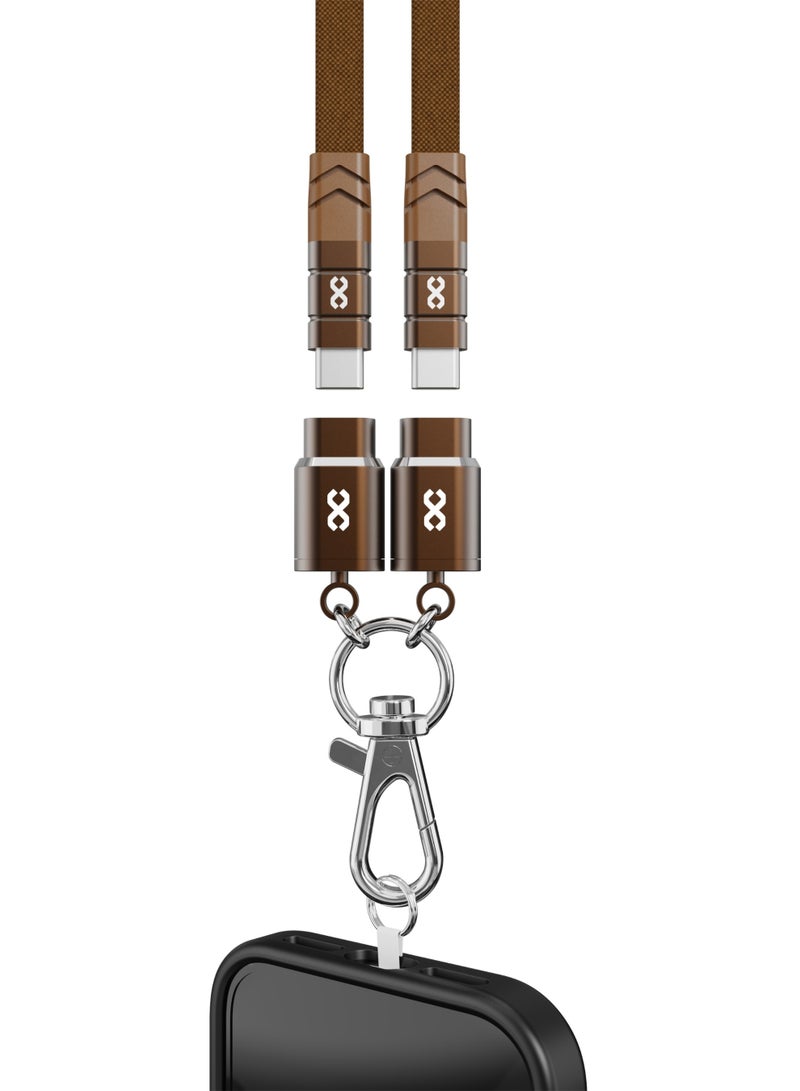 INFINYTY Lanyard C-to-C Charging Cable - Loop Charge (60W, 1m, Brown) Crossbody Braided Flat Cable with Secure Lock for Newer iPhones, iPads, AirPods and AirPods Max, Android Smartphones and Tablets  - Image 1