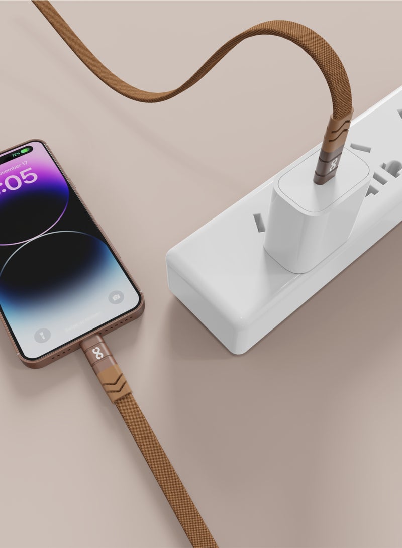INFINYTY Lanyard C-to-C Charging Cable - Loop Charge (60W, 1m, Brown) Crossbody Braided Flat Cable with Secure Lock for Newer iPhones, iPads, AirPods and AirPods Max, Android Smartphones and Tablets  - Image 3