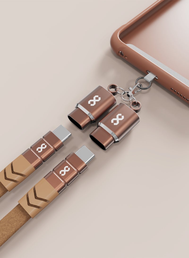 INFINYTY Lanyard C-to-C Charging Cable - Loop Charge (60W, 1m, Brown) Crossbody Braided Flat Cable with Secure Lock for Newer iPhones, iPads, AirPods and AirPods Max, Android Smartphones and Tablets  - Image 2