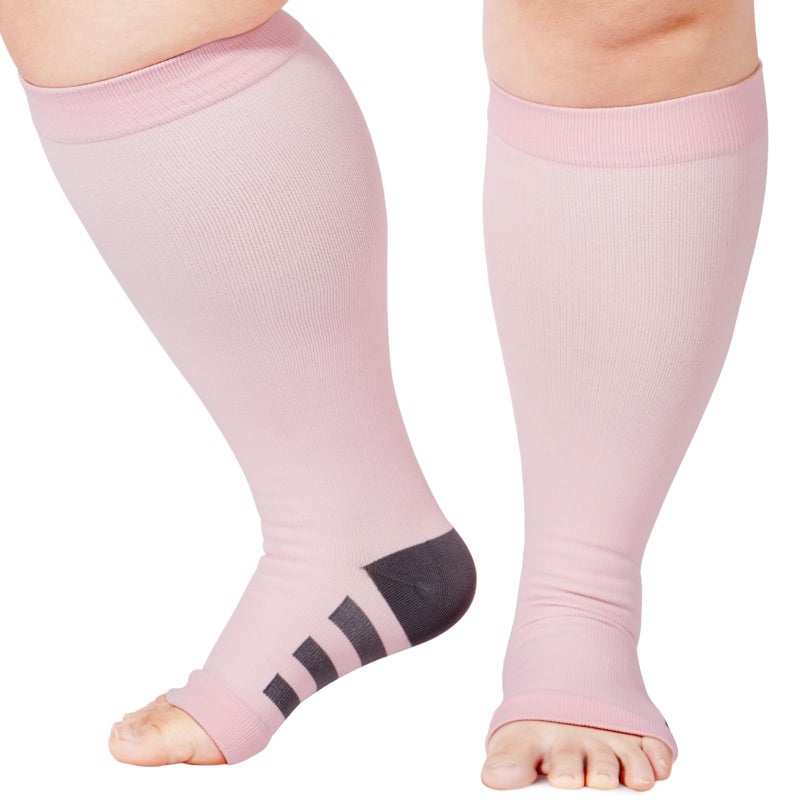 Abodhu Plus Size Compression Socks Open Toe Compression for Women& Men 15-20mmHg Wide Calf Knee High Toeless Compression Sock - Image 1