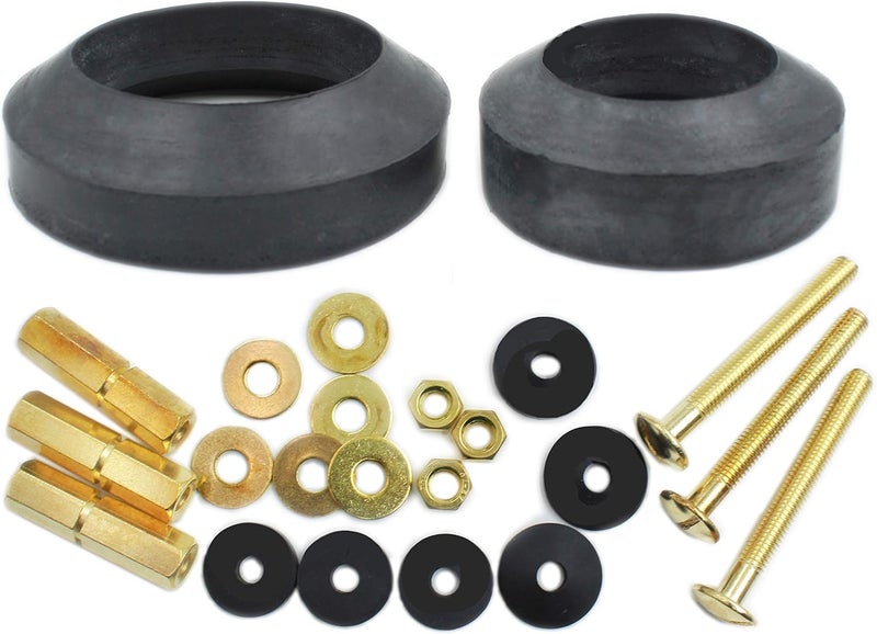 Teaayako Universal Toilet Tank to Bowl Repair Kit Including 2 Sponge Gaskets and 3 Set Brass Hardware Kits Fits 2 Inches 3 Inches Flush Valve Opening - Image 1