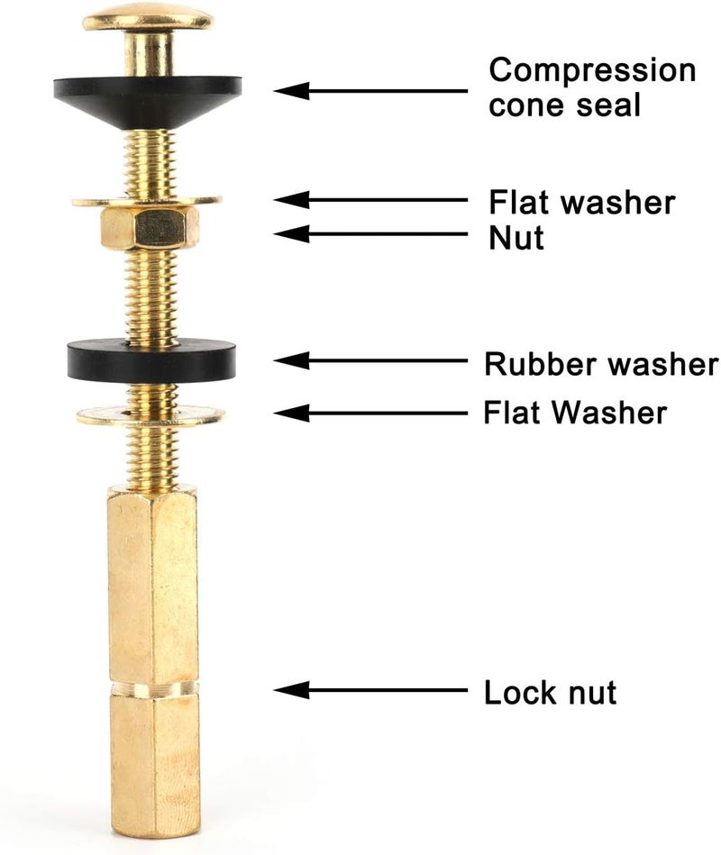 Teaayako Universal Toilet Tank to Bowl Repair Kit Including 2 Sponge Gaskets and 3 Set Brass Hardware Kits Fits 2 Inches 3 Inches Flush Valve Opening - Image 4
