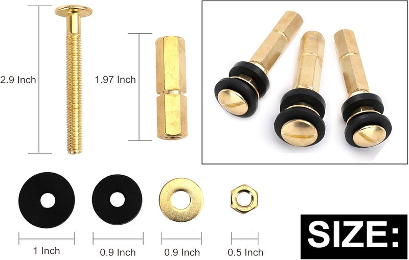 Teaayako Universal Toilet Tank to Bowl Repair Kit Including 2 Sponge Gaskets and 3 Set Brass Hardware Kits Fits 2 Inches 3 Inches Flush Valve Opening - Image 3