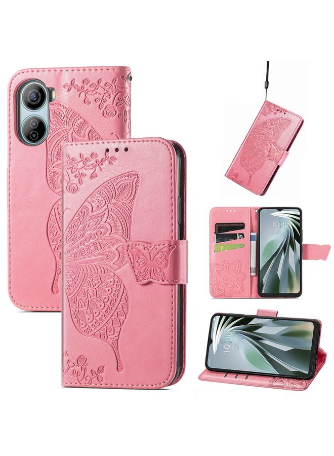 The Bros Case For ZTE Libero 5G IV Butterfly Love Flower Embossed Leather Phone Case