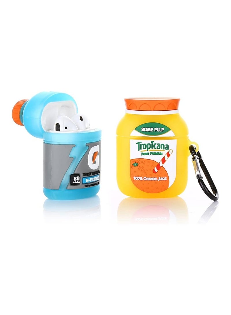 general (2 Pack) Cute Airpods 1/2 Case Silicone Case with Keychain, Cartoon Skin Design Headphone Charging Case Protective Case Accessory Kit Compatible with Airpods 1 and 2 - Image 1