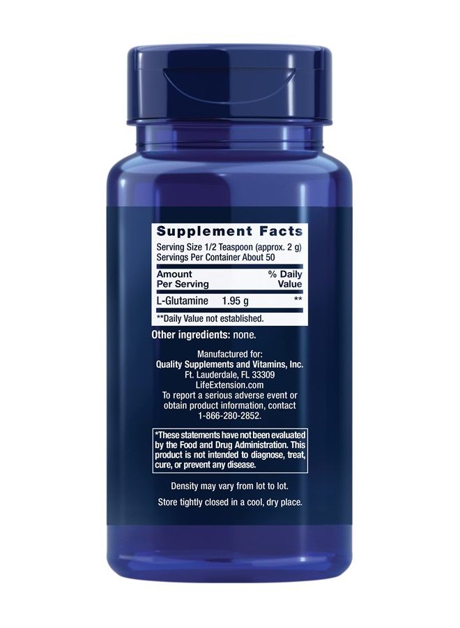 Life Extension مسحوق L-جلوتامين يدعم صحة العضلات والمزاج والأمعاء والمناعة، مكمل حمض أميني – خالي من الغلوتين، نباتي، غير معدل وراثيًا – الوزن الصافي 100 جرام (0.22 رطل أو 3.53 أونصة) - Image 2