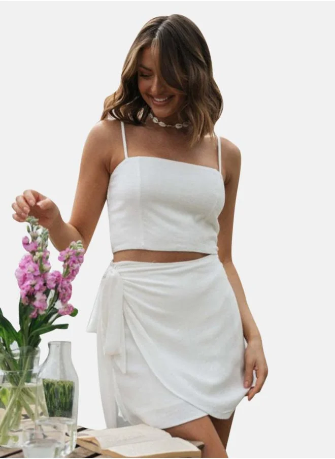 يونيكي White Shoulder Straps Pure Cotton Crop Top With Skirt