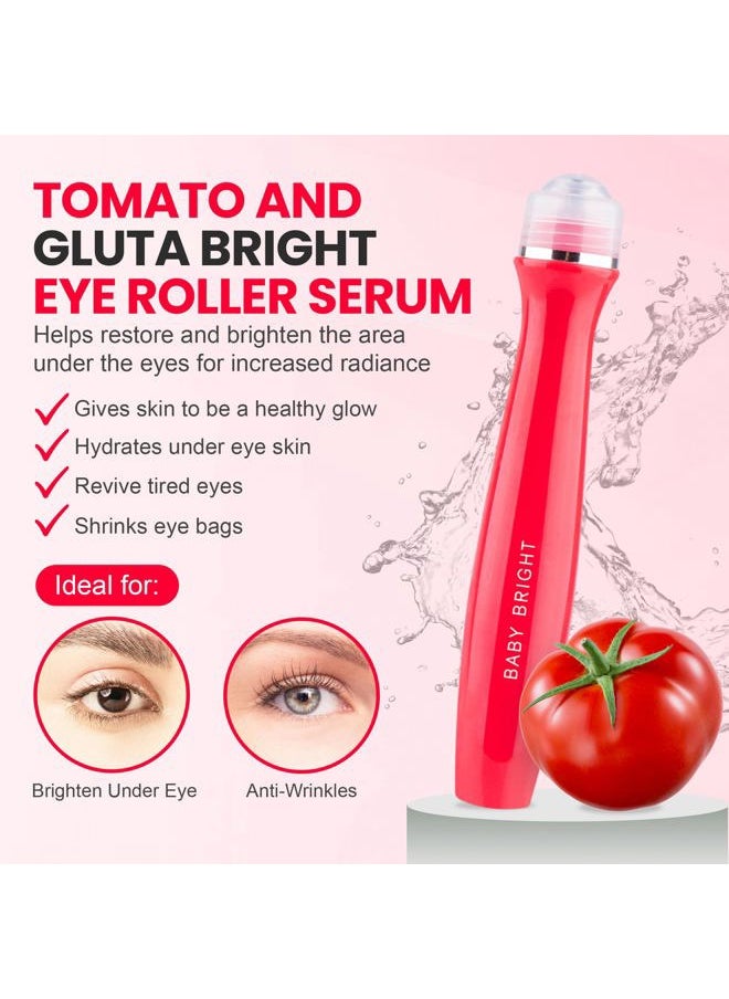 Baby Bright - Advanced Eye Roller Serum - Hydrating Eye Serum, Intensive Dark Circles Under Eye Treatment, Eye Puffiness Reducer, Under Eye Brightener for Radiant Skin - Tomato & Glutathione (15 ml) - Image 1