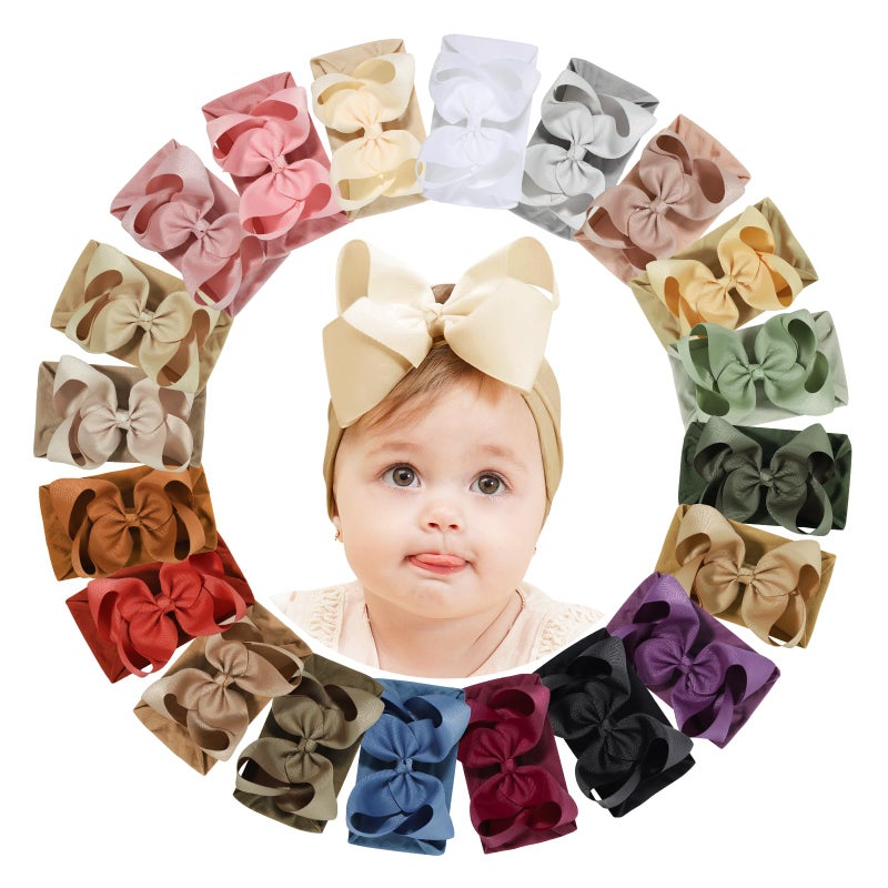 doboi 20pcs Baby Girl Bows Baby Headbands Hair Accessories Big Bows for Baby Girls Infant Newborn Toddler Baby Bows and Nylon Headbands - Image 1