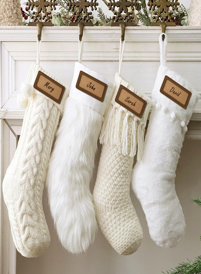 Pawliss Personalized Christmas Stockings: 4 Pcs 18 Inch White Farmhouse Plush Faux Fur & Cable Knitted Fireplace Xmas Stockings, Rustic Personalized Stocking Hanging Gifts Decorations for Family Holiday Decor - Image 4