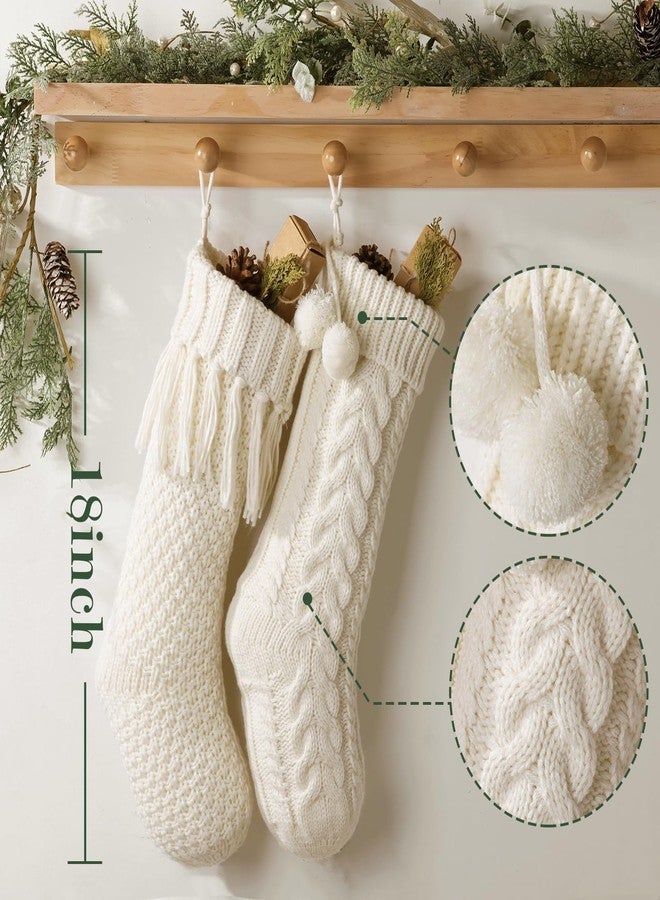 Pawliss Personalized Christmas Stockings: 4 Pcs 18 Inch White Farmhouse Plush Faux Fur & Cable Knitted Fireplace Xmas Stockings, Rustic Personalized Stocking Hanging Gifts Decorations for Family Holiday Decor - Image 2
