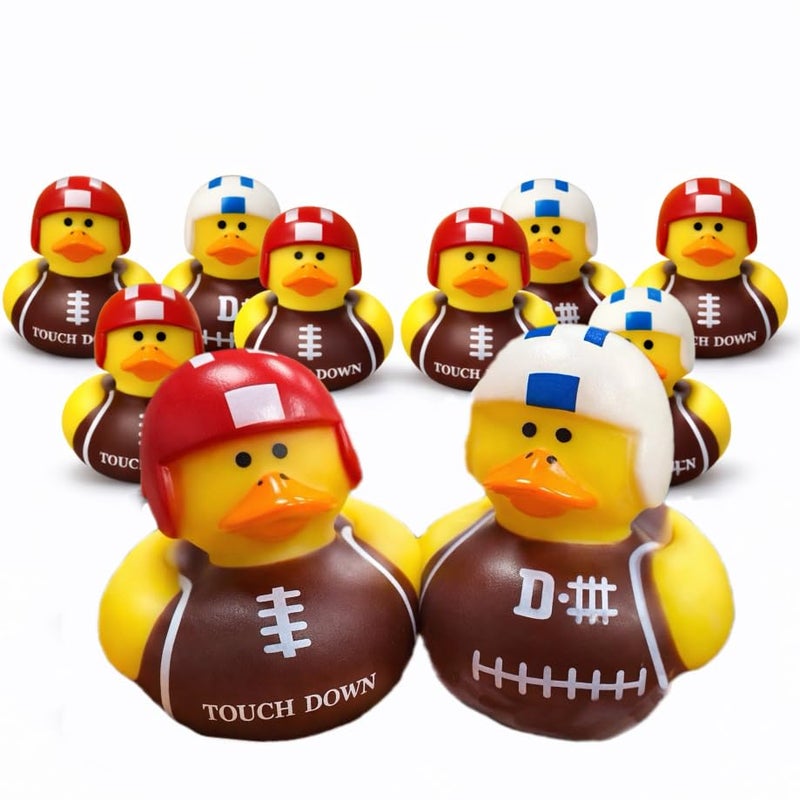 GIFTEXPRESS 24 Pack Football Rubber Duckies 2 Inch Mini Sports Theme Ducks with Helmets Assorted Styles Touchdown Bath Toys for Game Day Football Party Favors Classroom Prizes - Image 1