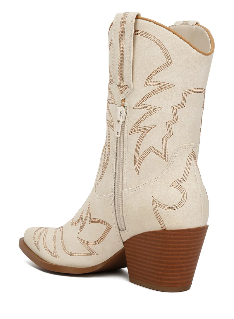 London Rag Faux Leather Patchwork Detail Boots in Cream
