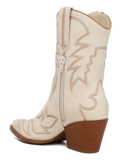 London Rag Faux Leather Patchwork Detail Boots in Cream  - Image 3