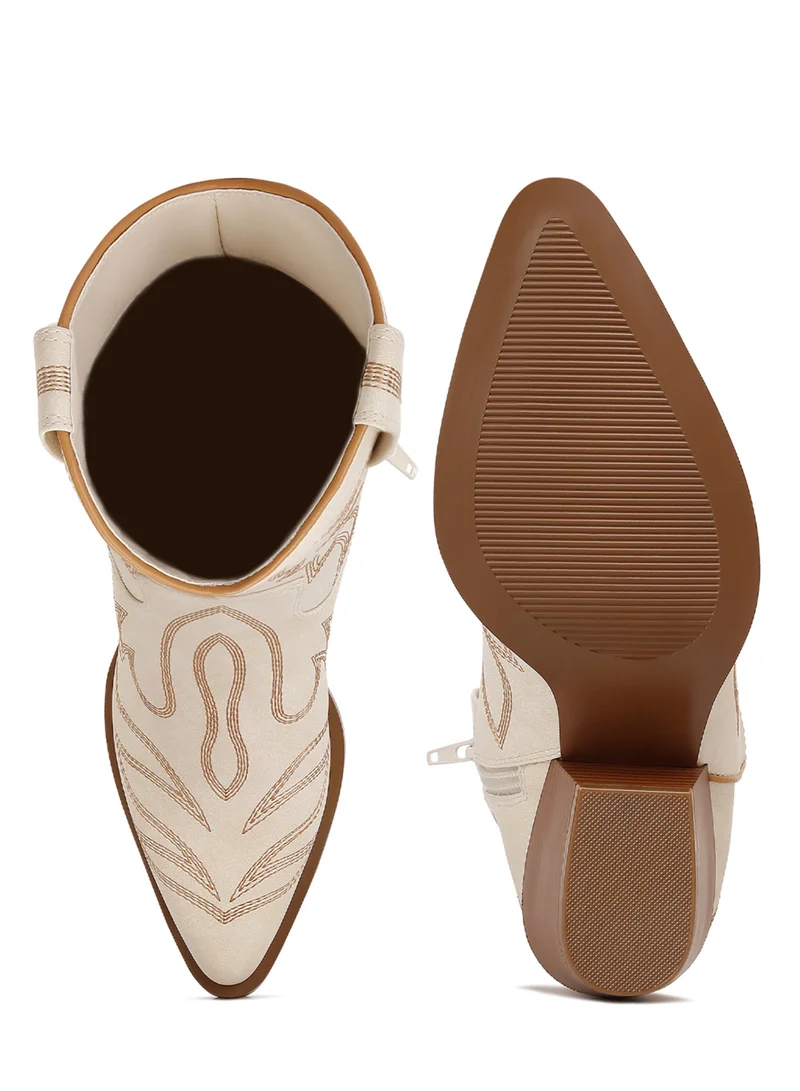 London Rag Faux Leather Patchwork Detail Boots in Cream