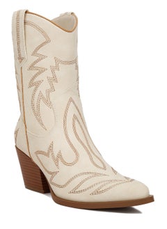 London Rag Faux Leather Patchwork Detail Boots in Cream  - Image 2