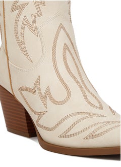 London Rag Faux Leather Patchwork Detail Boots in Cream  - Image 5