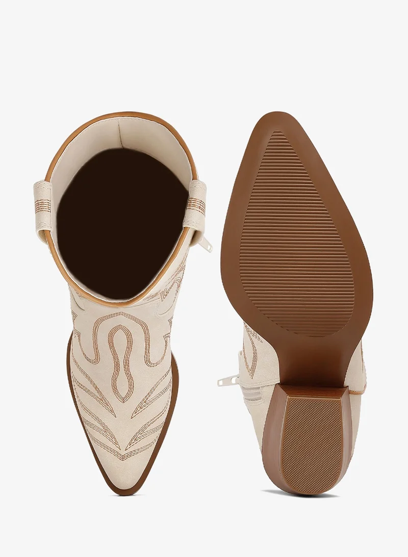 London Rag  Faux Leather Patchwork Detail Boots in Cream for Women | Best Price UAE