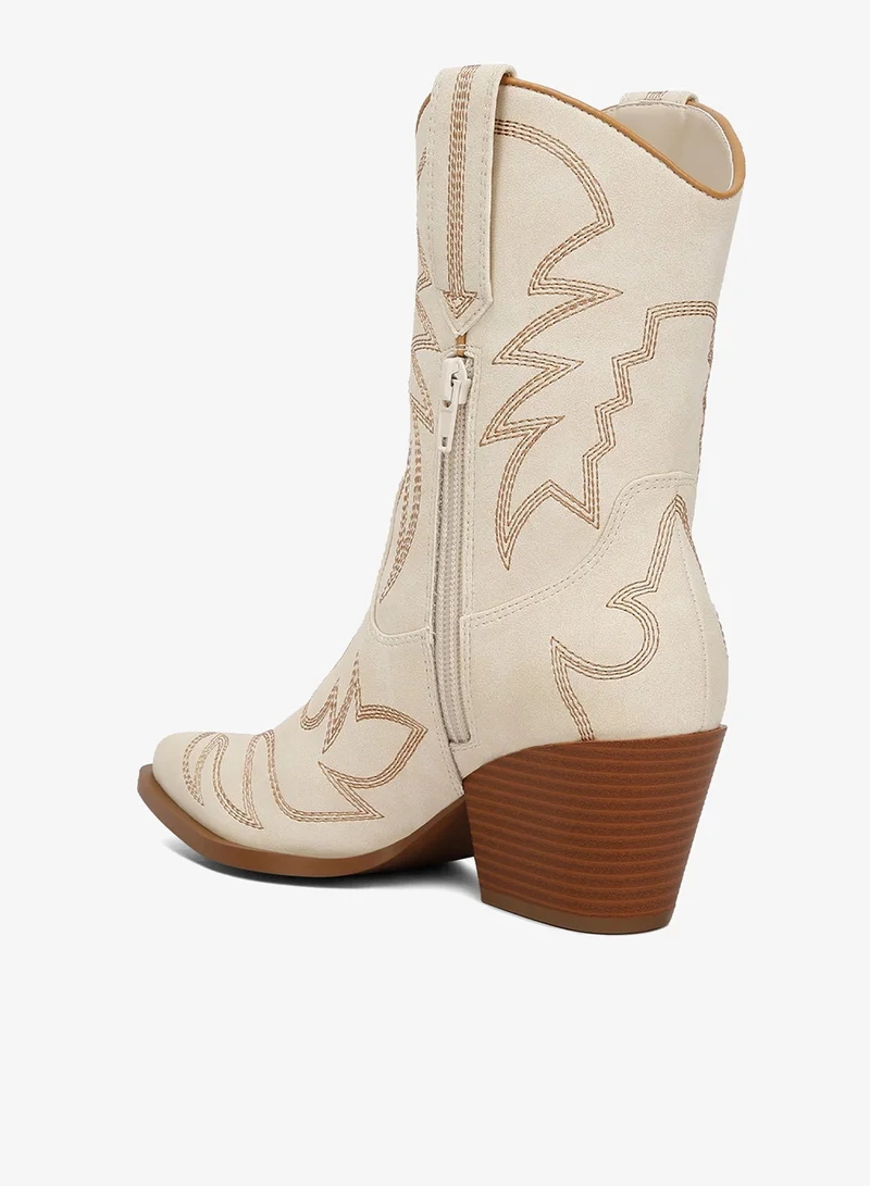 London Rag  Faux Leather Patchwork Detail Boots in Cream for Women | Best Price UAE