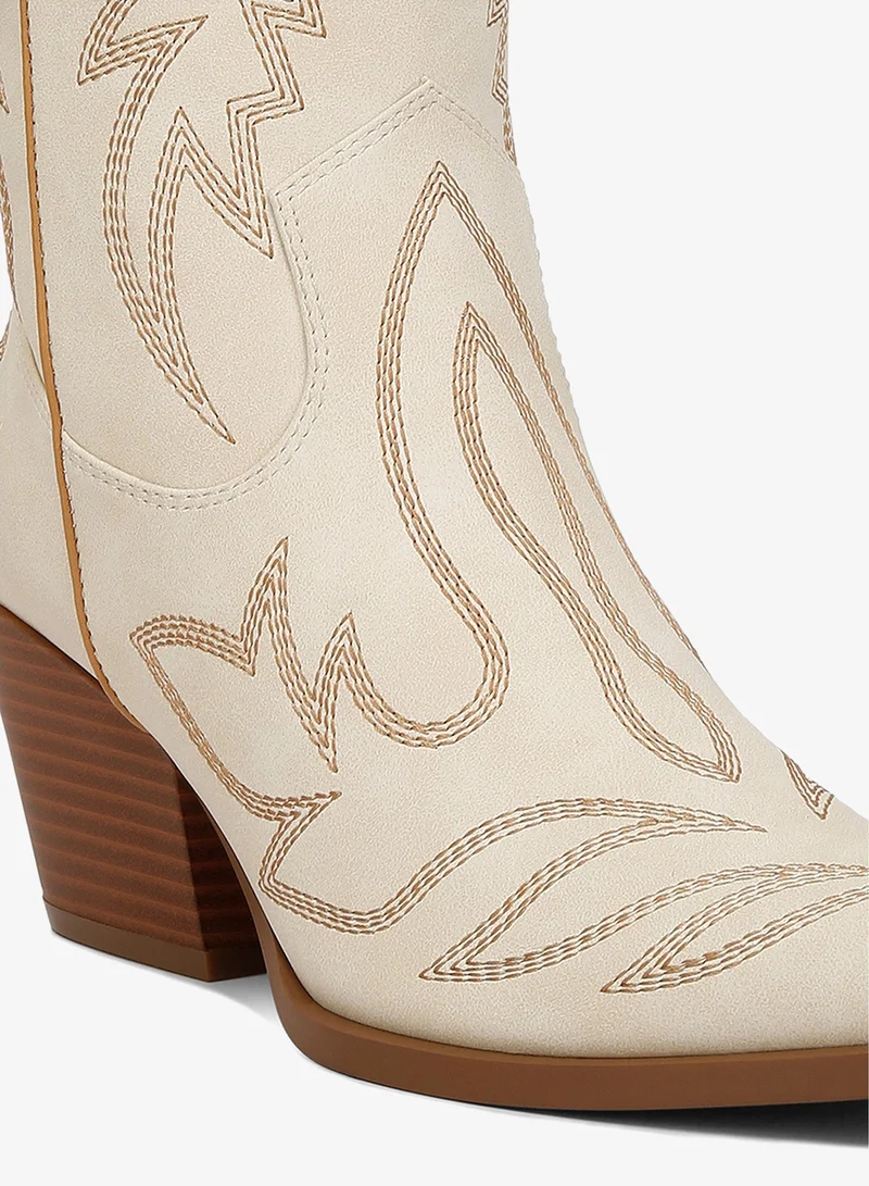London Rag  Faux Leather Patchwork Detail Boots in Cream for Women | Best Price UAE