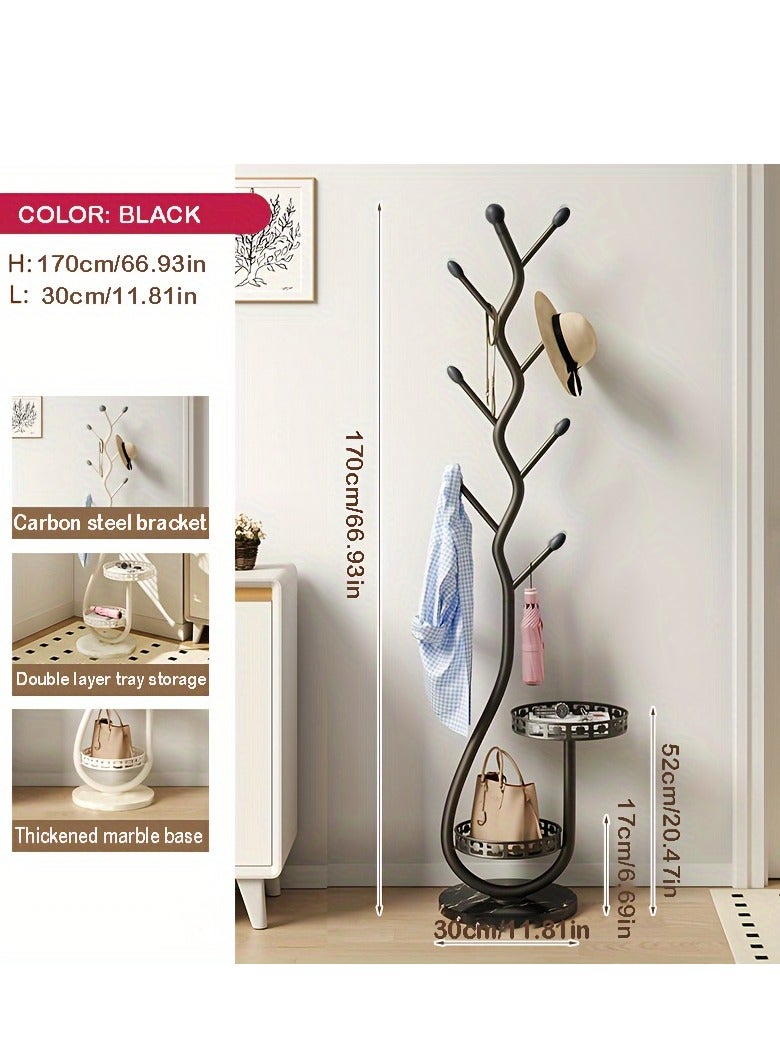 XiuWoo Storage Tray Coat Rack, Metal Coat Rack Stand, Clothes Drying Rack, Modern Freestanding Coat Rack with Natural Marble Base, Tree-Shaped Coat Rack, for Home, Entryway, Hallway, Office - Image 3