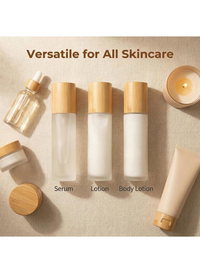 ASTRQLE 120ml 4oz Upscale Frosted Glass Soap Dispenser Lotion Bottle with Bamboo Pump Dispenser and Bamboo Lid Leakproof Lotion Pump Bottles Dispenser Cosmetics Cream Pump Bottles Containers Jar Vial - Image 5