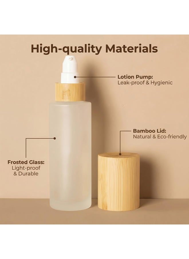 ASTRQLE 120ml 4oz Upscale Frosted Glass Soap Dispenser Lotion Bottle with Bamboo Pump Dispenser and Bamboo Lid Leakproof Lotion Pump Bottles Dispenser Cosmetics Cream Pump Bottles Containers Jar Vial - Image 3