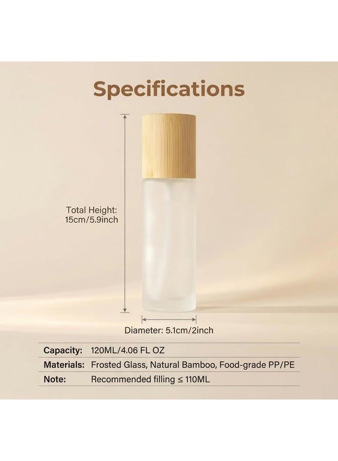 ASTRQLE 120ml 4oz Upscale Frosted Glass Soap Dispenser Lotion Bottle with Bamboo Pump Dispenser and Bamboo Lid Leakproof Lotion Pump Bottles Dispenser Cosmetics Cream Pump Bottles Containers Jar Vial - Image 2