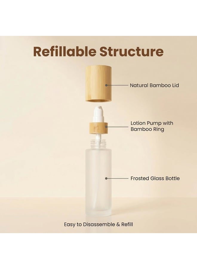 ASTRQLE 120ml 4oz Upscale Frosted Glass Soap Dispenser Lotion Bottle with Bamboo Pump Dispenser and Bamboo Lid Leakproof Lotion Pump Bottles Dispenser Cosmetics Cream Pump Bottles Containers Jar Vial - Image 4