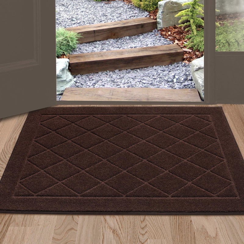 BEQHAUSE Dirt Trapper Door Mat 24" x 36", Doormat Non-Slip Entryway Rugs Washable, Dog Door Mat Stain Resistant and Absorbent Welcome Floor Mat for Front Back Door, Mud Wet Shoes & Paws, Brown - Image 1