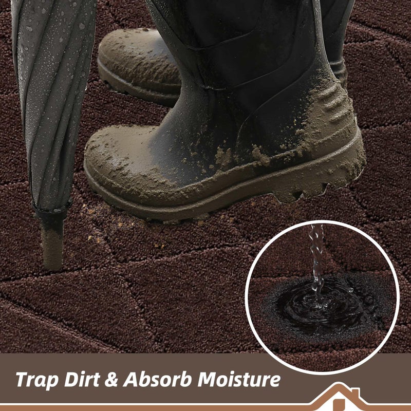 BEQHAUSE Dirt Trapper Door Mat 24" x 36", Doormat Non-Slip Entryway Rugs Washable, Dog Door Mat Stain Resistant and Absorbent Welcome Floor Mat for Front Back Door, Mud Wet Shoes & Paws, Brown - Image 3