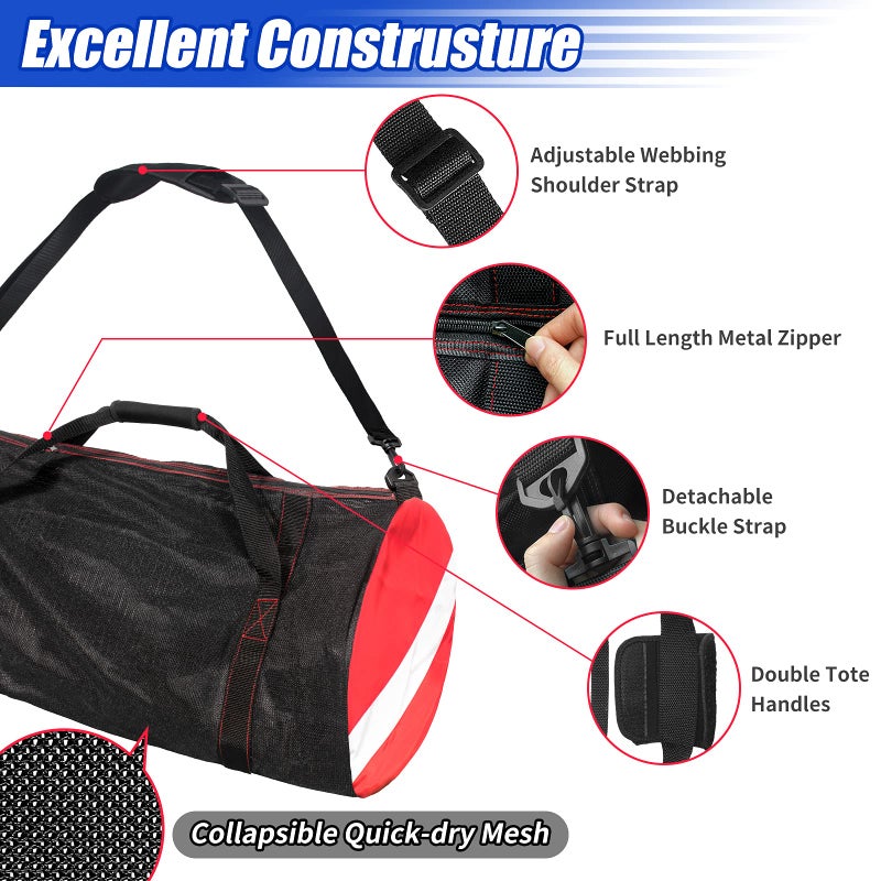 Dawitrly Sports Duffle Bag, Large Mesh Dive Beach Bags and Totes with Shoulder Strap for Scuba Diving and Snorkeling Gear & Equipment, Wet Swimming, Travel, and Gym Workout Red - Image 3