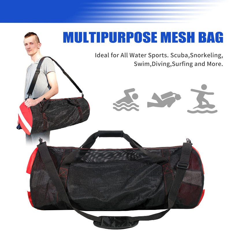 Dawitrly Sports Duffle Bag, Large Mesh Dive Beach Bags and Totes with Shoulder Strap for Scuba Diving and Snorkeling Gear & Equipment, Wet Swimming, Travel, and Gym Workout Red - Image 2