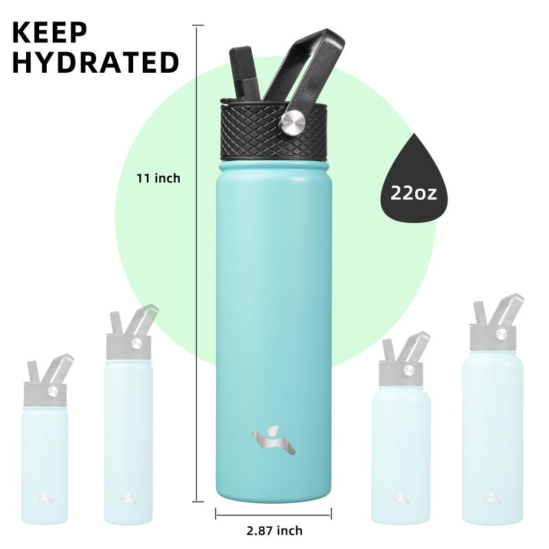 Konokyo 22oz Stainless Steel Bottles with 3 Lids Sport Insulated Water Bottle,Turquoise - Image 5