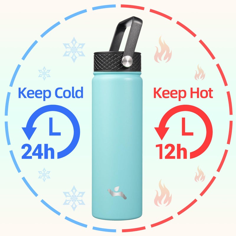 Konokyo 22oz Stainless Steel Bottles with 3 Lids Sport Insulated Water Bottle,Turquoise - Image 2