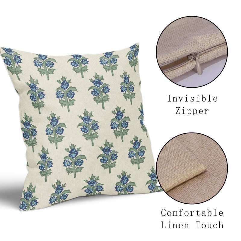 sorfbliss Sage Green Blue Floral Pillow Covers 18x18 Set of 2 Spring Flower Leaves Print Decorative Throw Pillow Cases Outdoor Farmhouse Decoration for Sofa Couch Bed - Image 4