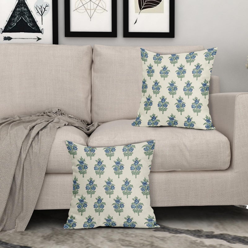 sorfbliss Sage Green Blue Floral Pillow Covers 18x18 Set of 2 Spring Flower Leaves Print Decorative Throw Pillow Cases Outdoor Farmhouse Decoration for Sofa Couch Bed - Image 3