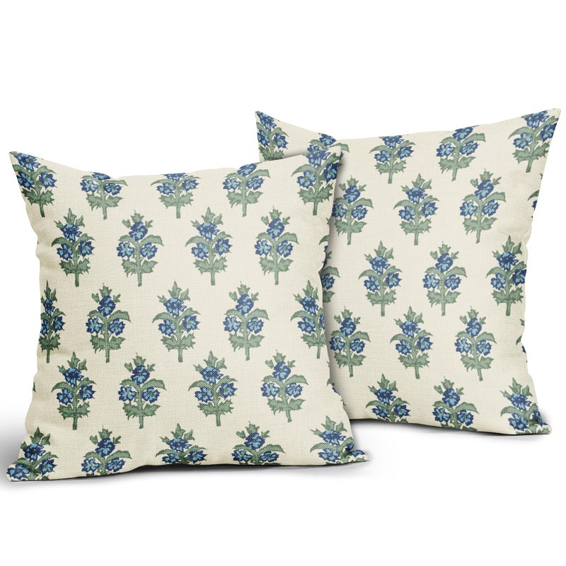sorfbliss Sage Green Blue Floral Pillow Covers 18x18 Set of 2 Spring Flower Leaves Print Decorative Throw Pillow Cases Outdoor Farmhouse Decoration for Sofa Couch Bed - Image 2