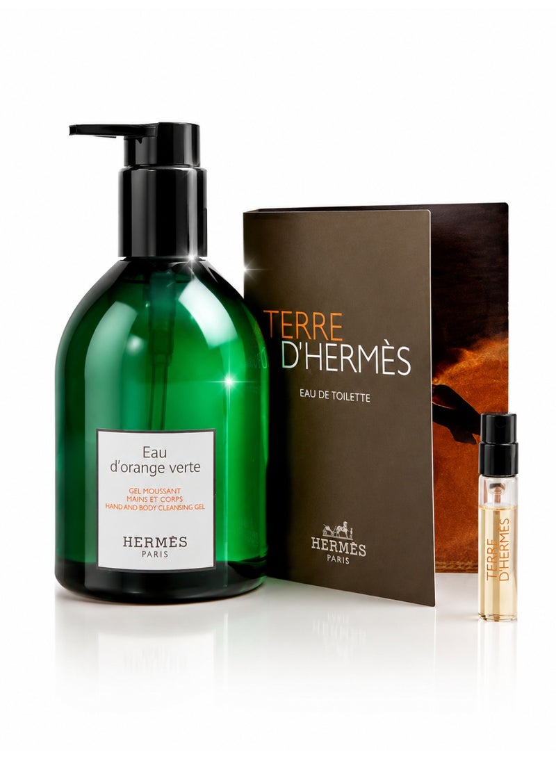 Hermes gift set consisting of (Eau de Orange Vert shower and body gel + Terre d'Hermès 2ml perfume sample) 2ml - Image 1
