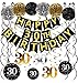 Famoby Black Gold Glittery Happy 30th Birthday BannerPomsSparkling 30 Hanging Swirls Kit for 30th Birthday Party 30th Anniversary Decorations Supplies - Image 3
