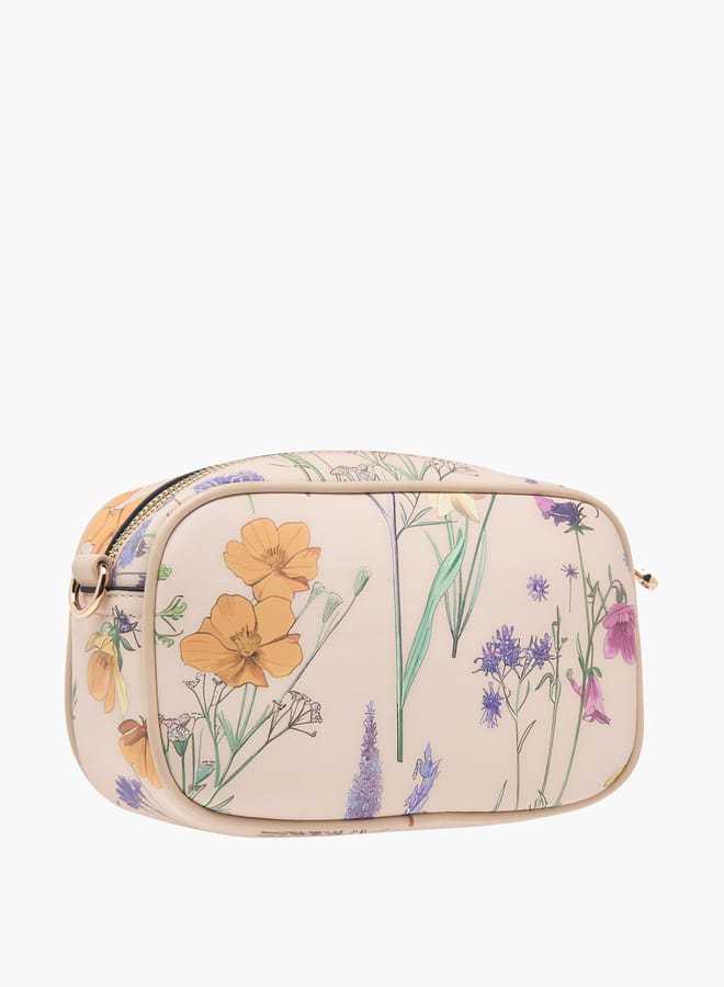 Celeste Women Floral Print Crossbody Bag with Chain Strap and Zip Closure  - Image 3