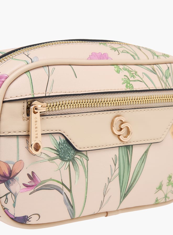 Celeste Women Floral Print Crossbody Bag with Chain Strap and Zip Closure  - Image 4