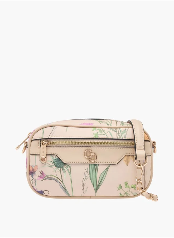 سيليست Women Floral Print Crossbody Bag with Chain Strap and Zip Closure