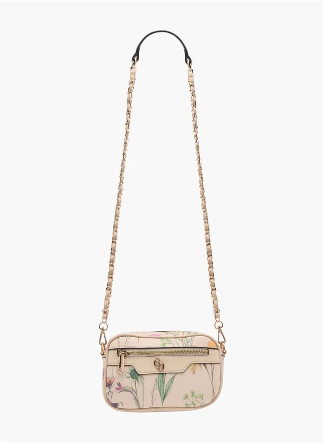 سيليست Women Floral Print Crossbody Bag with Chain Strap and Zip Closure