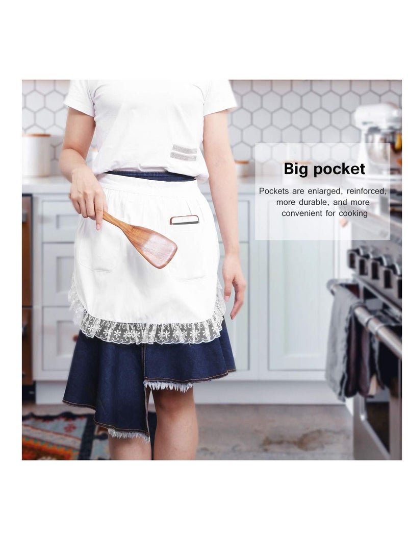 KASTWAVE Maid Apron, White Waist Half Aprons for Women With Pockets, Lace Ruffle Chef Work Bib Maid Apron Dress Bistrot Server Aprons for Waitress Maid Servant Cosplay Costume Kitchen Apron for Home - Image 2